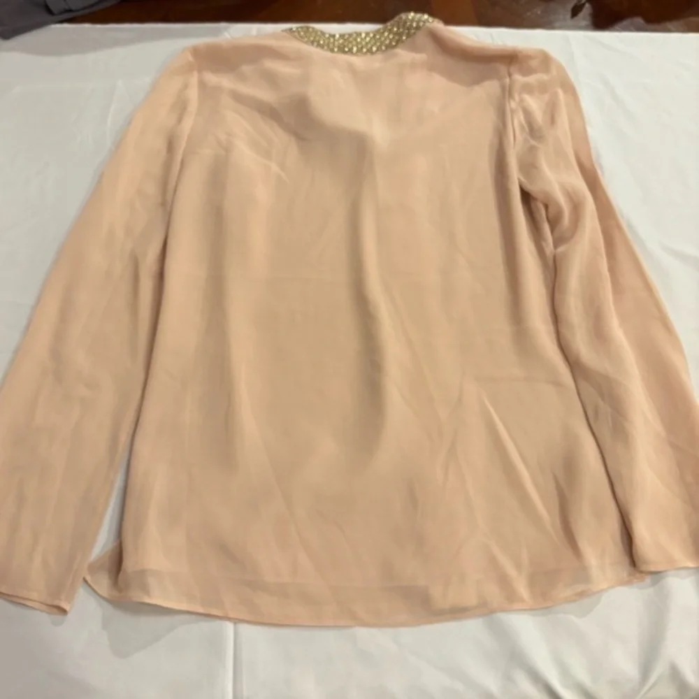Tory Burch Women’s Dusty Rose Silk Gem Embellished Tunic Blouse Shirt‎ Size 2